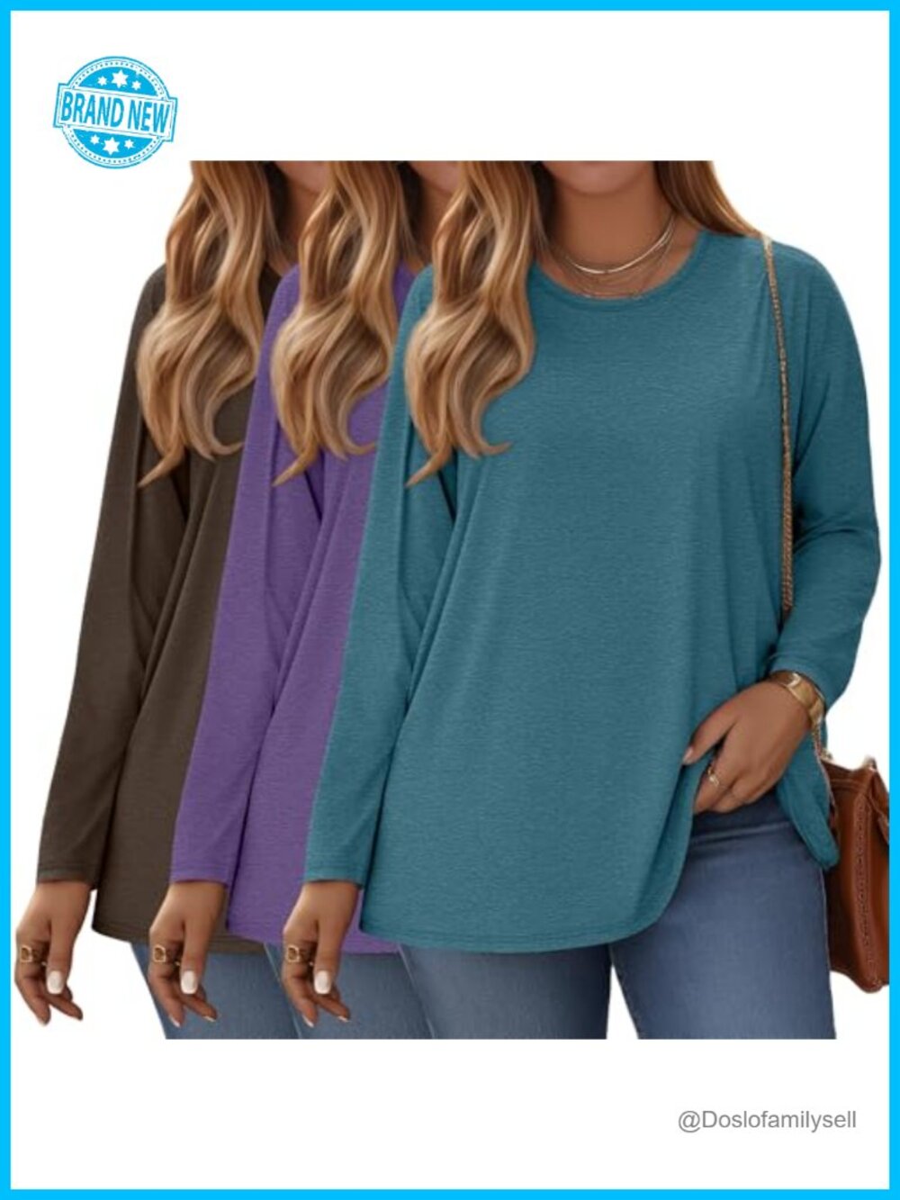 Plus Size Long Sleeve Crewneck T-Shirt 3 Pack Cotton Blend